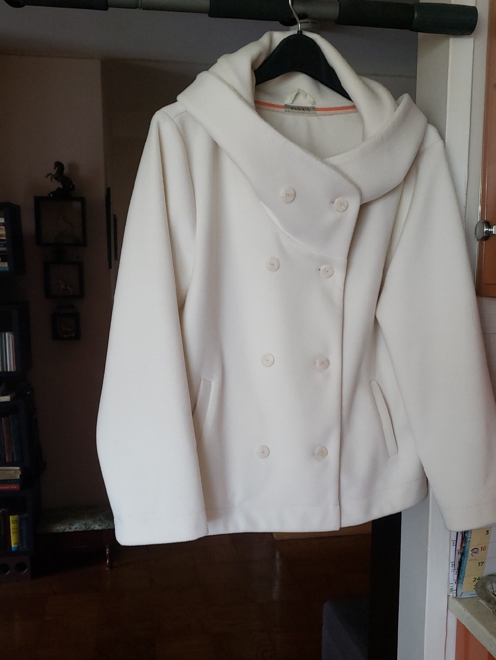 Magenta Ivory Double-Breasted Hooded Peacoat